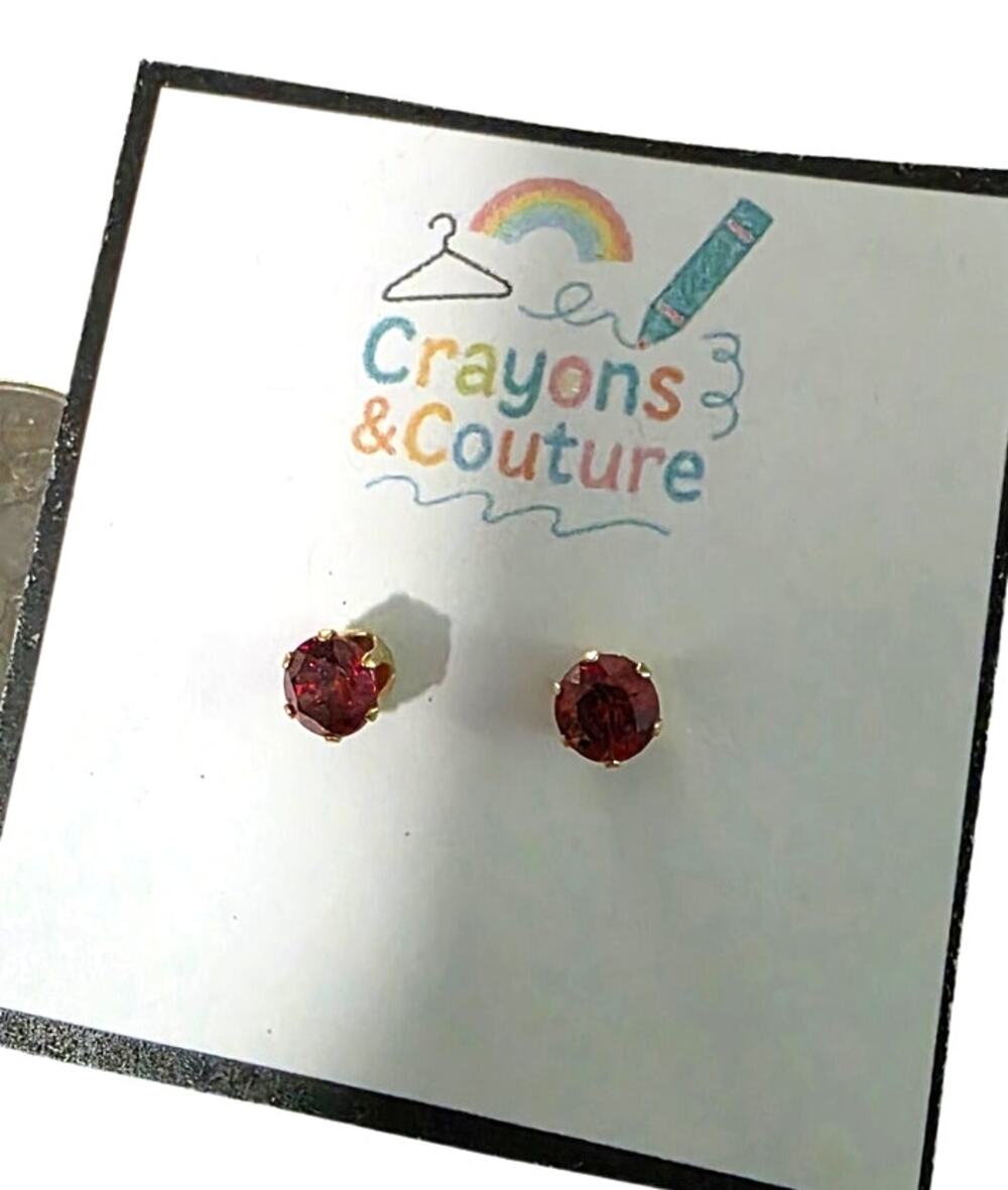 Red Stud Gold Tone Pierced Earrings Casual GorpCore Minimalist Gift Sparkle Day
